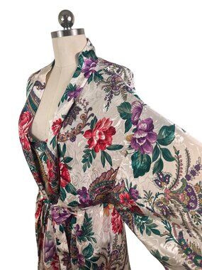 VTG 90s Boudoir California Dynasty Slip Dress Kimono Robe S-M Floral Jewel Tone
